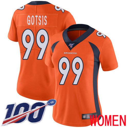 Women Denver Broncos #99 Adam Gotsis Orange Team Color Vapor Untouchable Limited Player 100th Season Football NFL Jersey->women nfl jersey->Women Jersey
